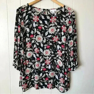 J.Jill 3/4 Sleeve Floral Printed Viscose Top Blouse Size M